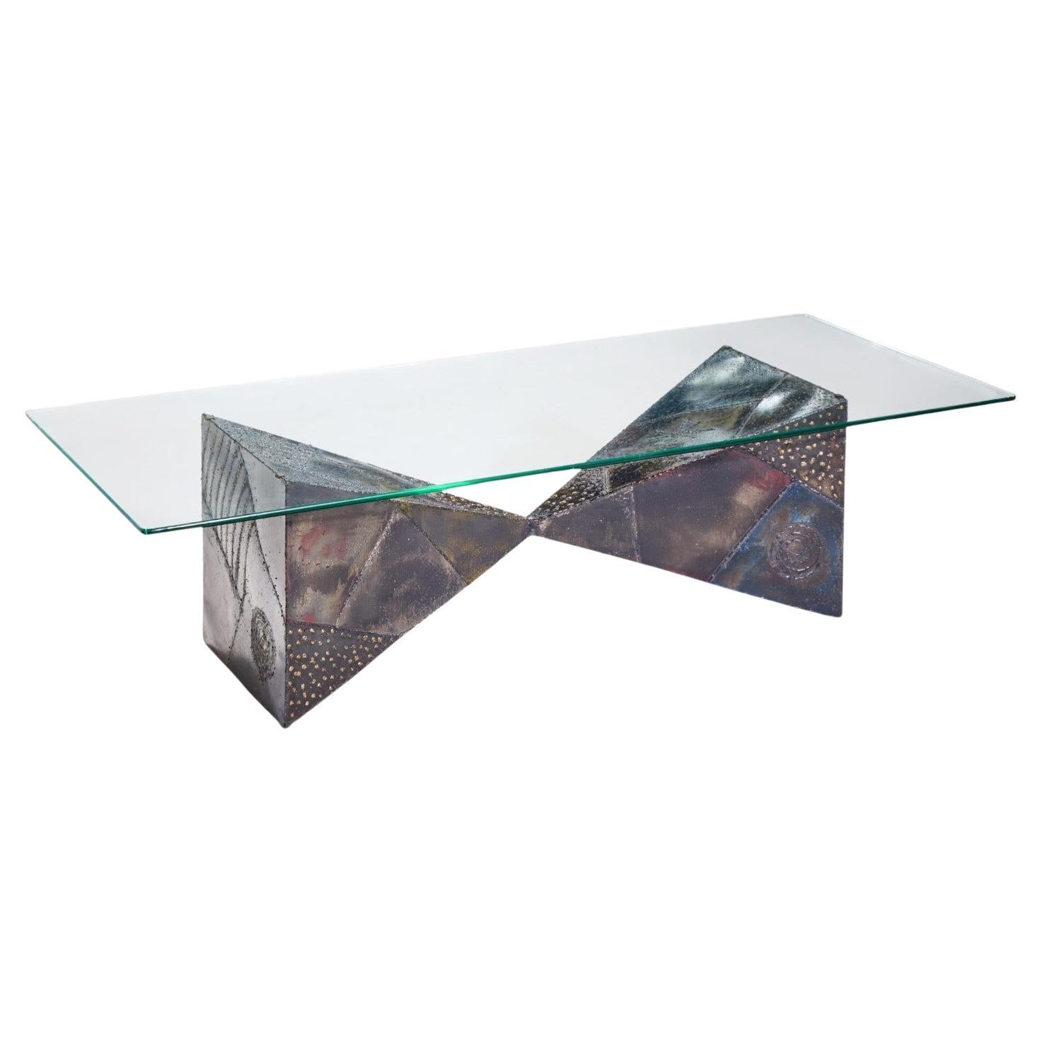 Paul Evans for Directional PE13 Mid Century Bronzed Steel and Glass Coffee Table For Sale