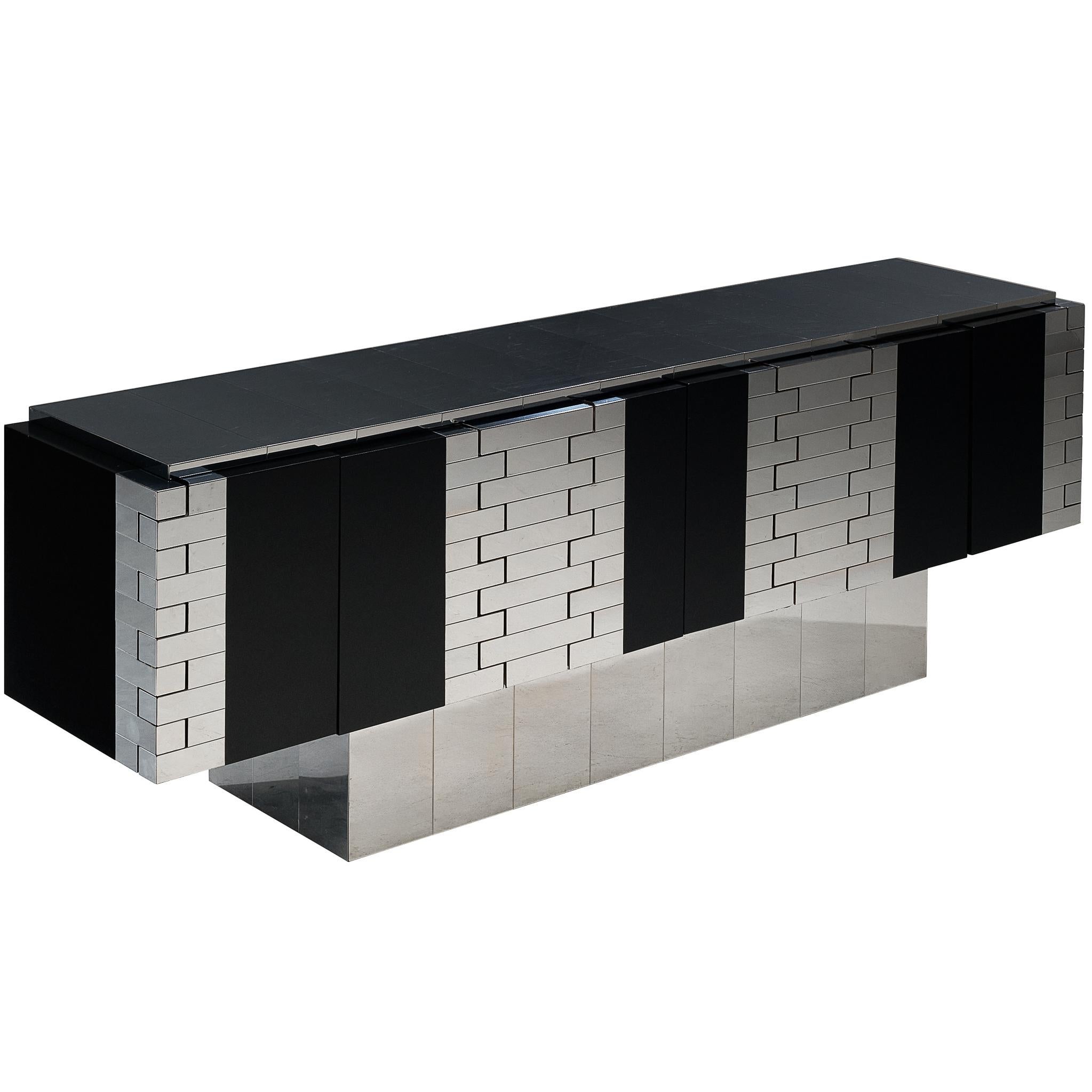 Paul Evans for Directional Rare 'Cityscape' 'Steel Hinged' Sideboard in Chrome