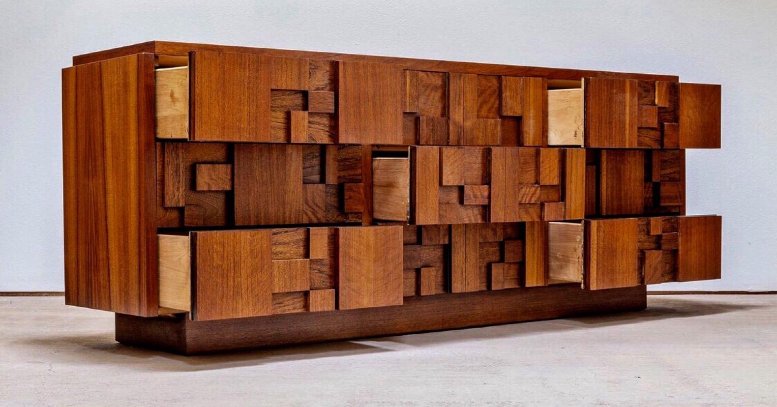 Late 20th Century Paul Evans for Lane Brutalist Mid-Century Modern 9 Drawer Dresser Solid Walnut