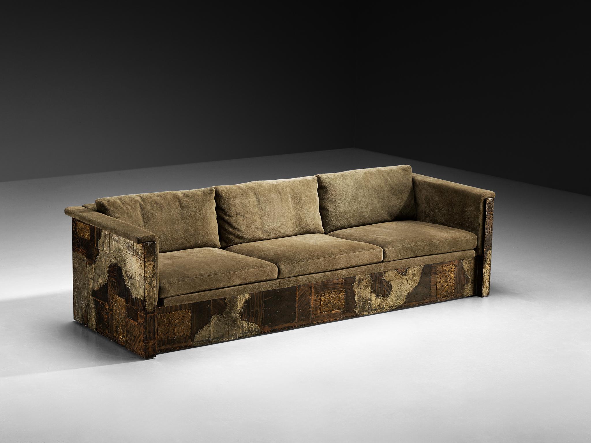 Paul Evans for Paul Evans Studio, welded and enameled pewter, copper, and bronze, reupholstered leather, United States, 1971

Designed by Paul Evans for Paul Evans Studio, this sofa is custom-designed in 1971. The piece exemplifies Evans’s