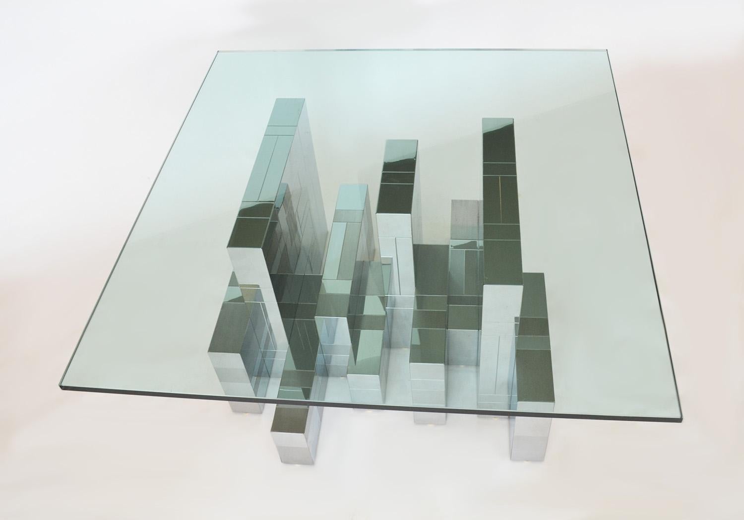 Américain Table basse Cityscape en verre et chrome de Paul Evans pour Directional 1970s en vente