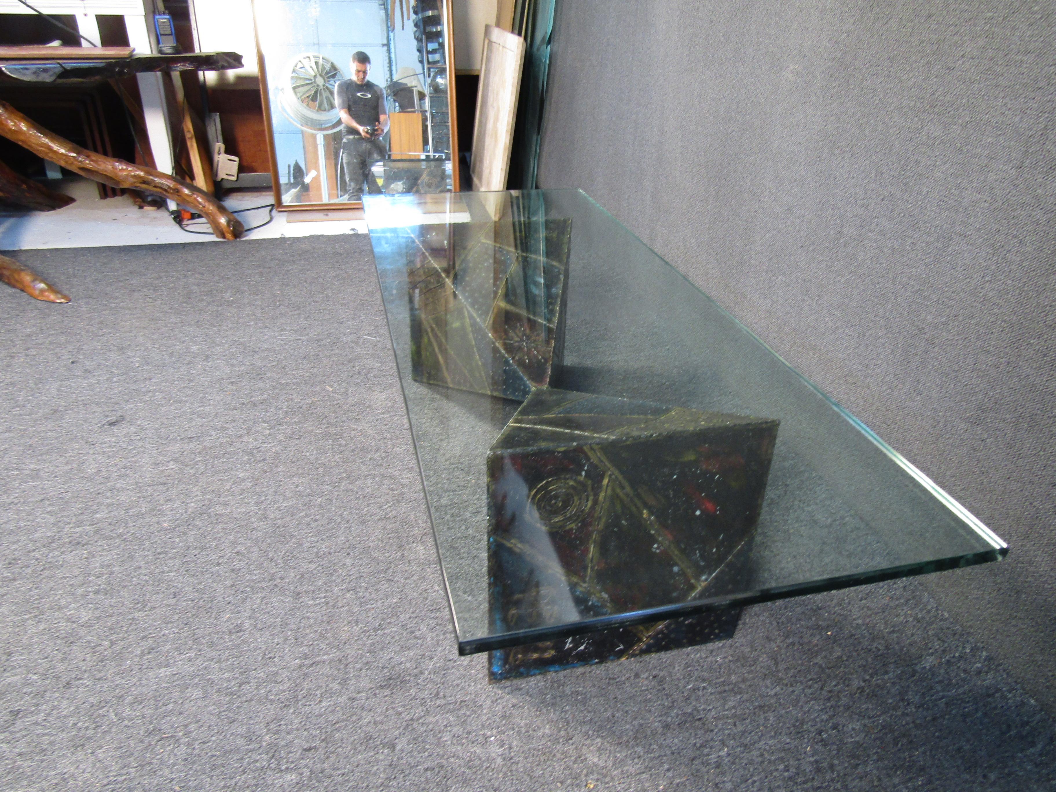 Modern Paul Evans Glass Coffee Table For Sale