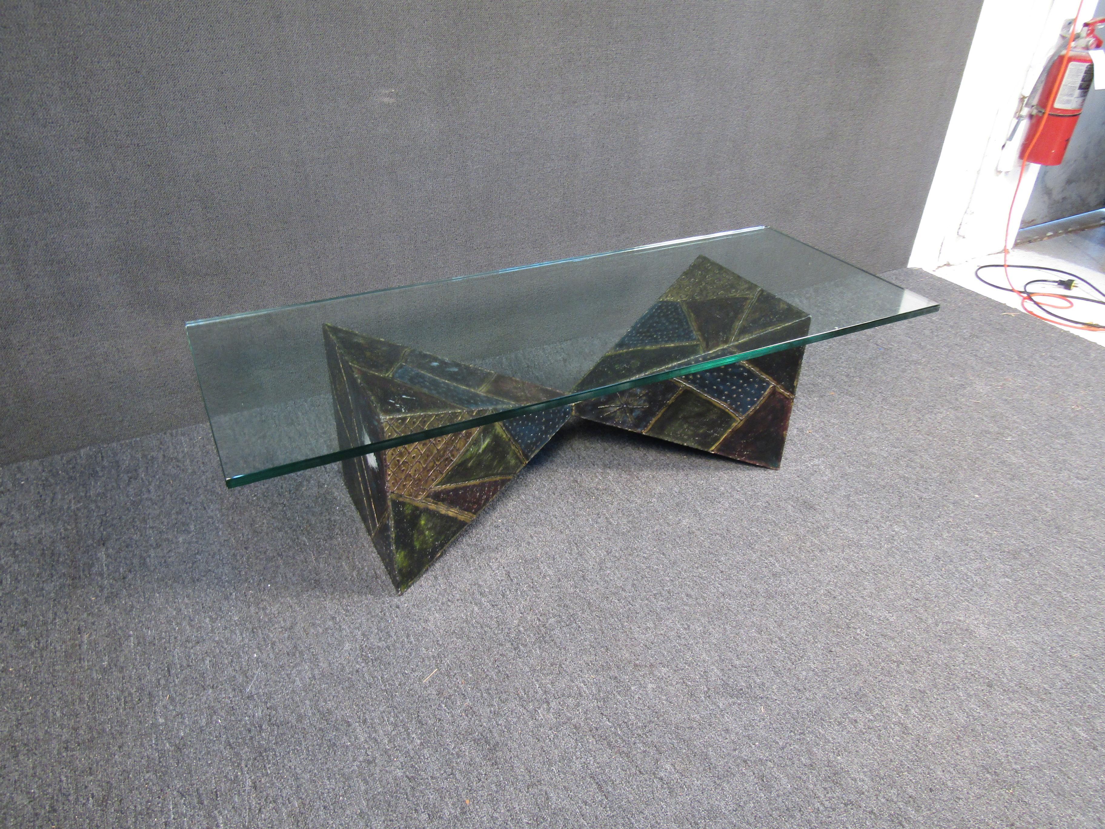 American Paul Evans Glass Coffee Table For Sale