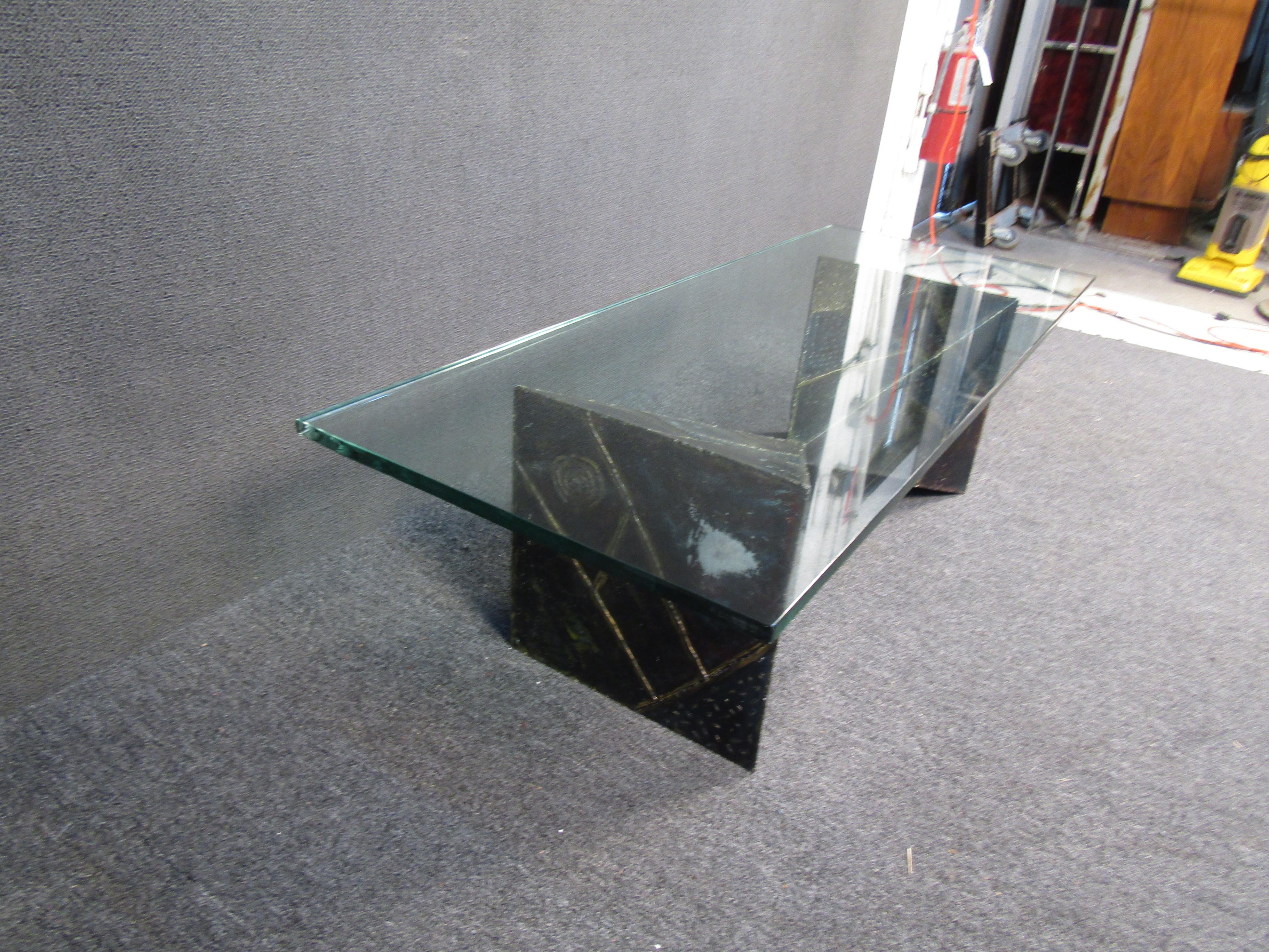 Late 20th Century Paul Evans Glass Coffee Table For Sale