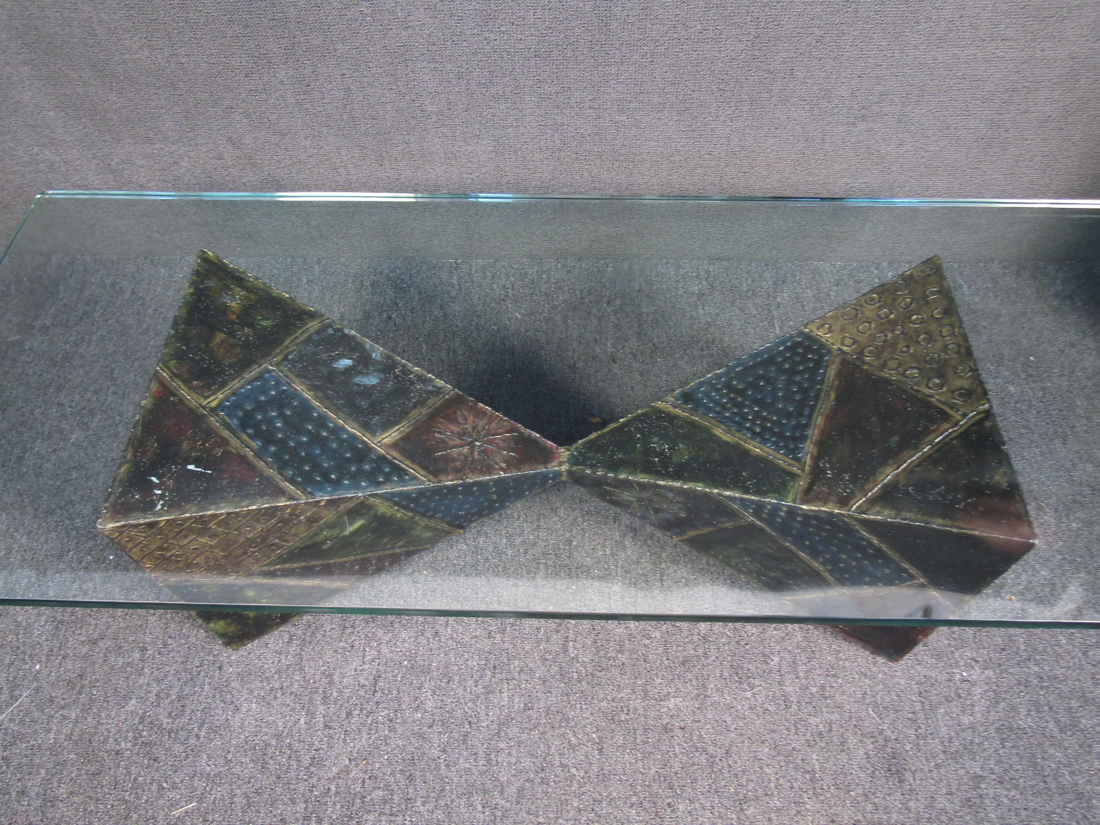 Metal Paul Evans Glass Coffee Table For Sale