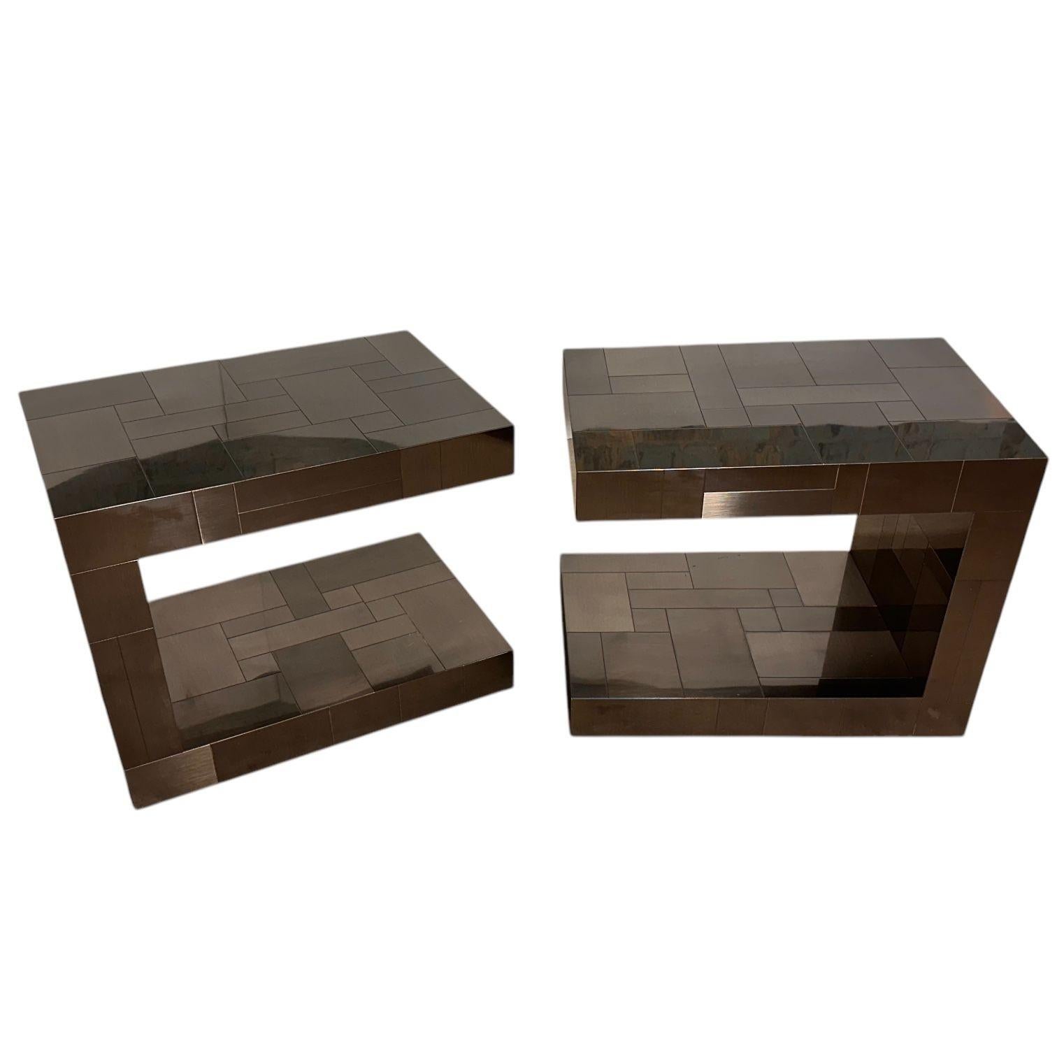 Paul Evans Gunmetal Cityscape Nightstands/End Tables, 1970. Signed
Measure 24” tall 20” wide 30” deep