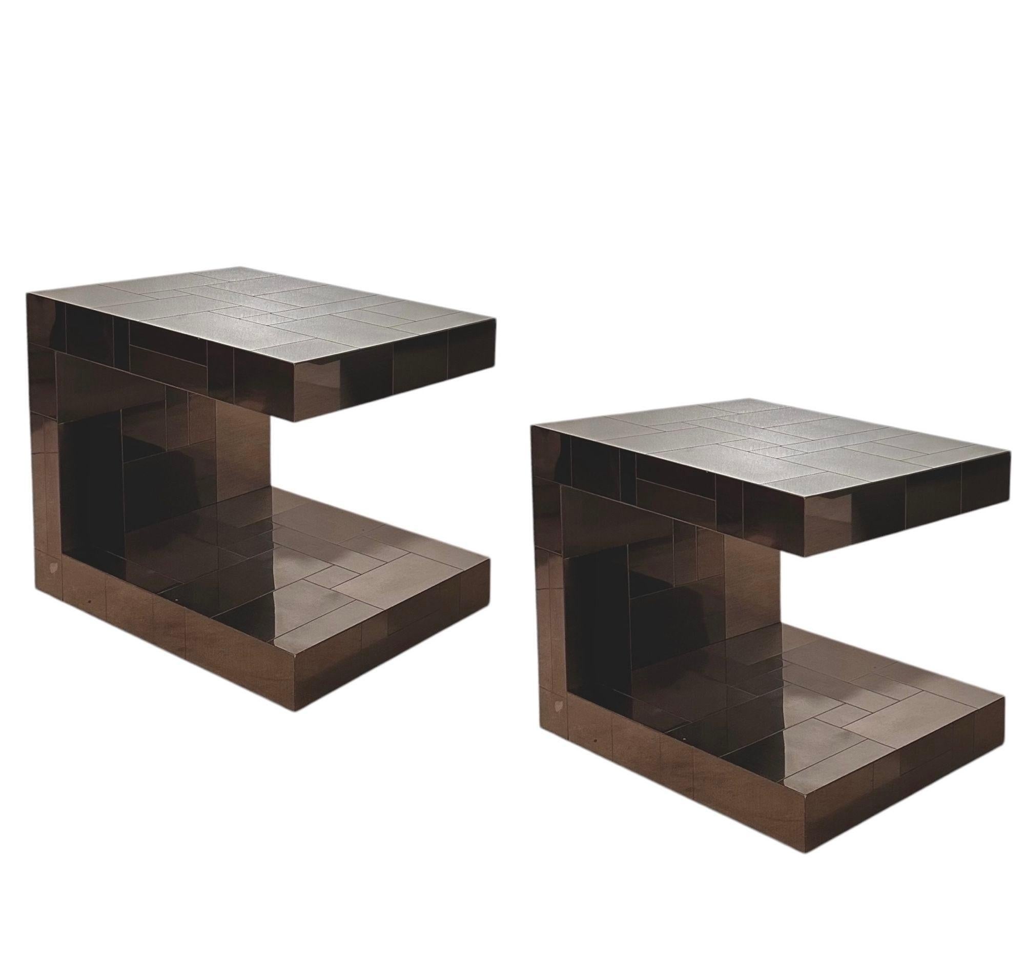 Mid-Century Modern Paul Evans Gunmetal Cityscape Nightstands/End Tables, 1970