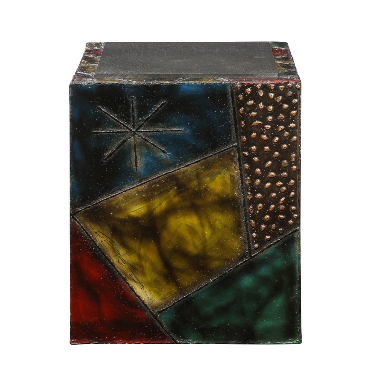 Hand-Crafted Paul Evans Hand-Welded Cube Table with Polychrome Enamels 1973 'Signed'