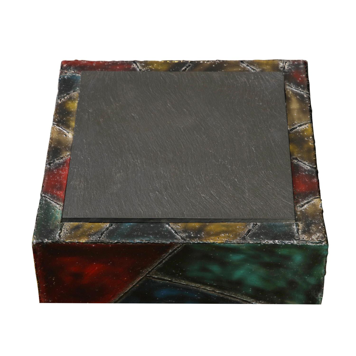 Paul Evans Hand-Welded Cube Table with Polychrome Enamels 1973 'Signed' In Excellent Condition In New York, NY