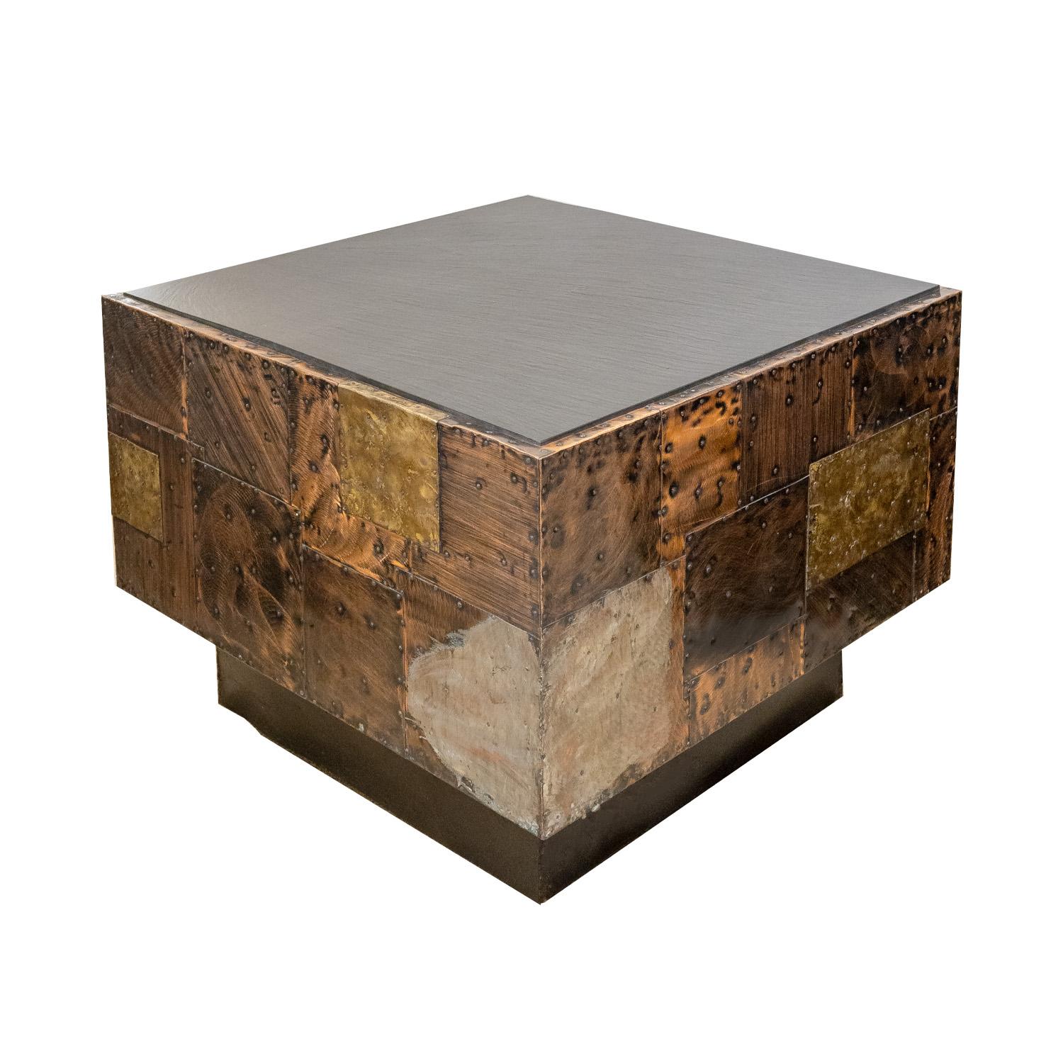 Mid-Century Modern Paul Evans Hand-Welded Patchwork Cube Side Table 1970s