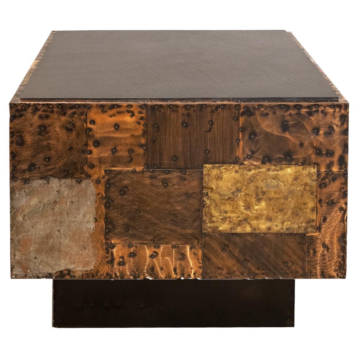 Paul Evans Hand-Welded Patchwork Cube Side Table 1970s
