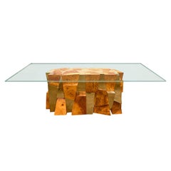 Paul Evans Iconic "Faceted Dining Table" in Walnut Burl and Polished Brass, 1970