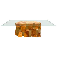 Paul Evans Iconic "Faceted Dining Table" in Walnut Burl and Polished Brass, 1970