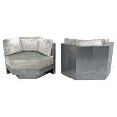 Retro Paul Evans Illuminated Hexagonal Chrome Club Chairs, a Pair