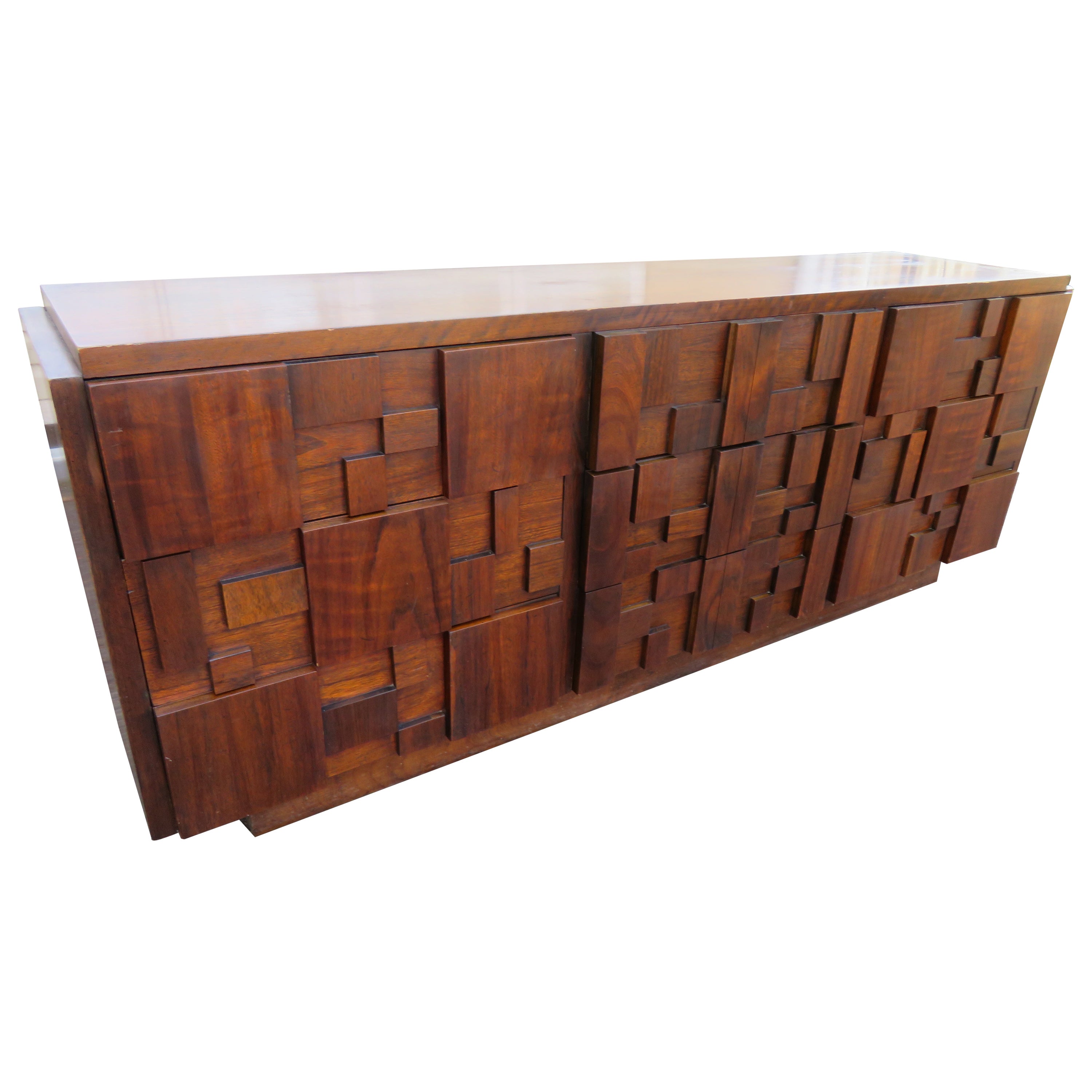 Paul Evans Inspired Brutalist Mosaic Credenza from Lane, Mid-Century Modern