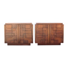 Paul Evans Inspired Brutalist Mosaic Nightstands by Lane, a Pair