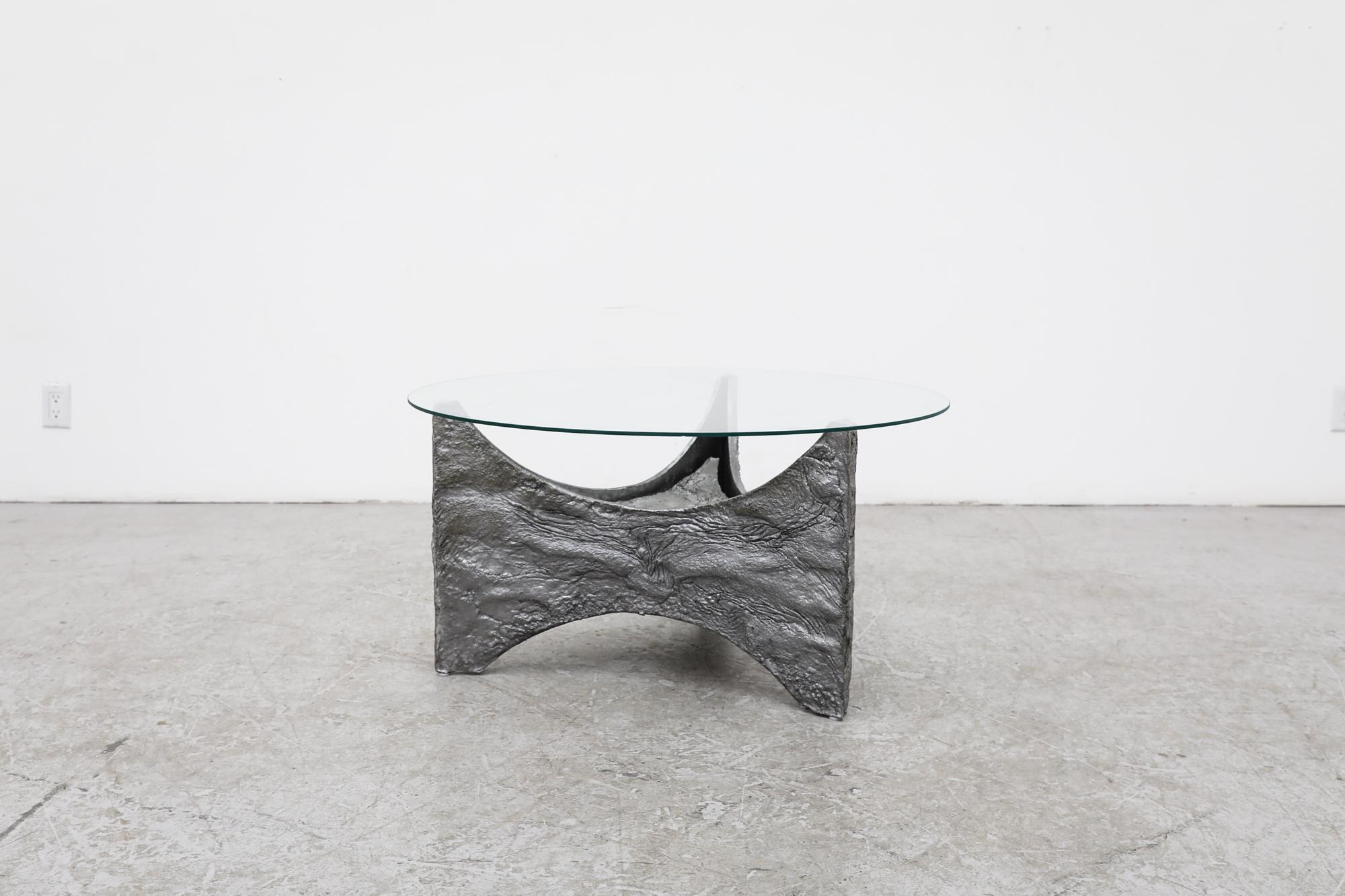 Mid-Century Modern Paul Evans Inspired Brutalist Steel Toned Coffee or Side Table with Glass Top For Sale