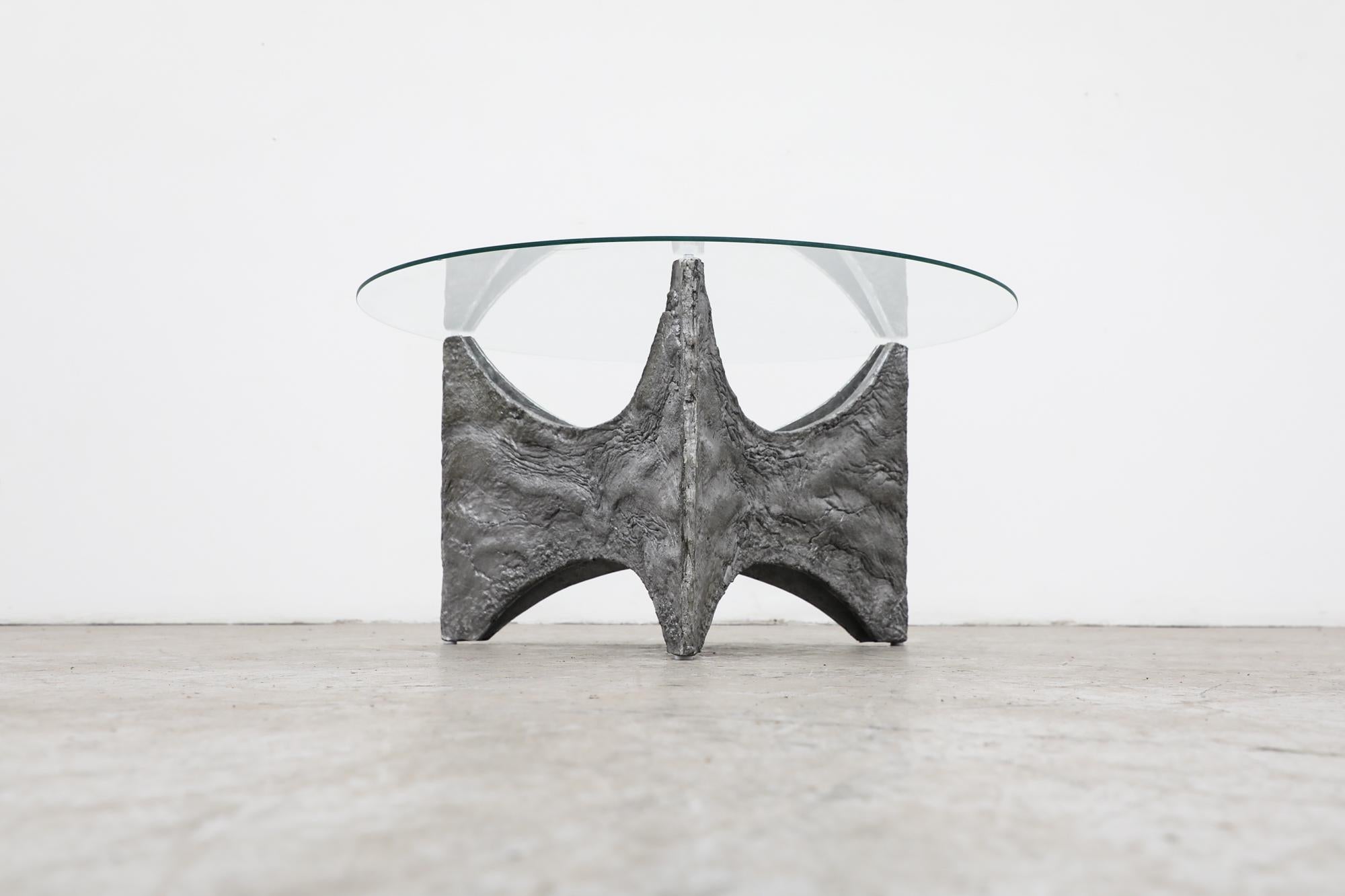 Mid-20th Century Paul Evans Inspired Brutalist Steel Toned Coffee or Side Table with Glass Top For Sale