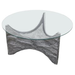 Paul Evans Inspired Brutalist Steel Toned Coffee or Side Table with Glass Top