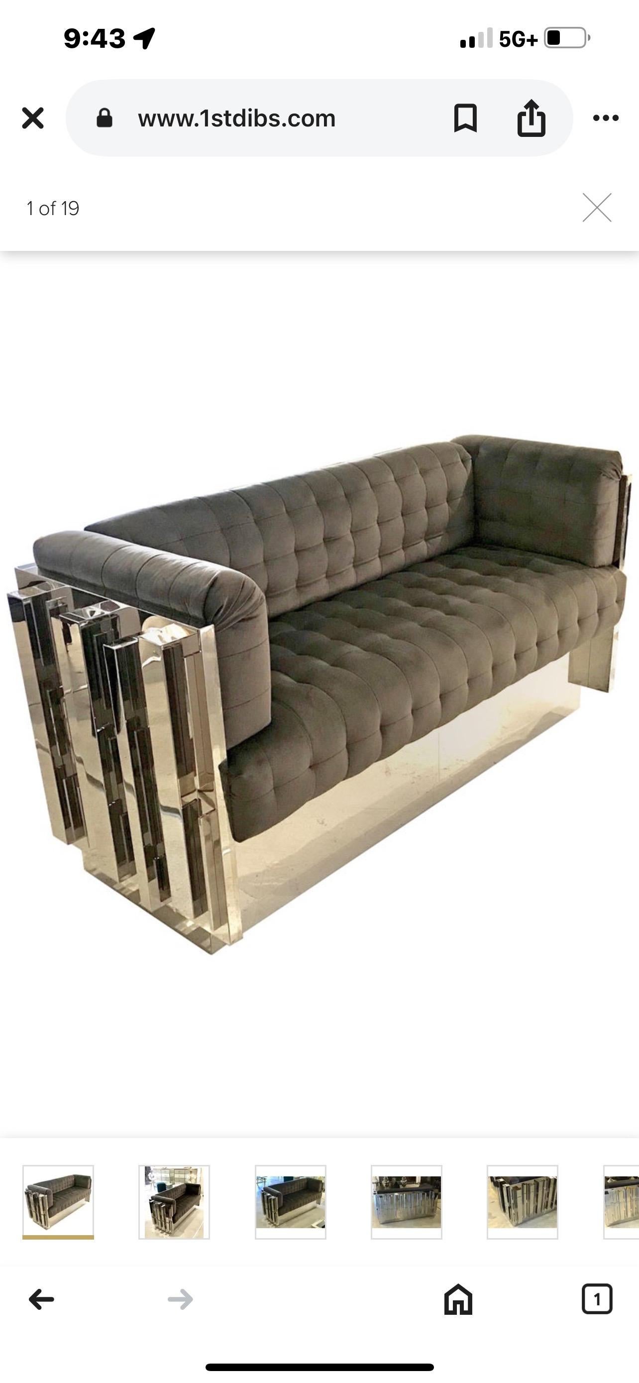 Sofá o Loveseat Cubista Cromado Inspirado en Paul Evans Tela en venta