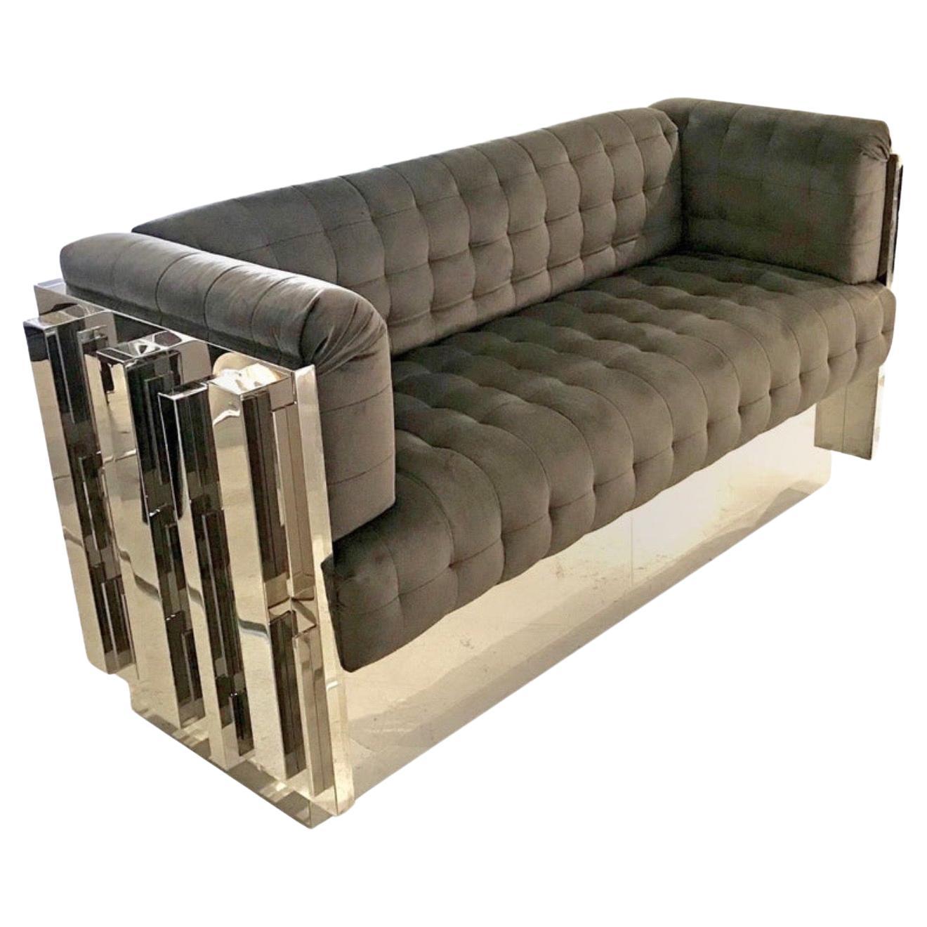 Sofá o Loveseat Cubista Cromado Inspirado en Paul Evans en venta