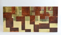 Paul Evans Cabecero de cama King Burl Wood y latón 'Paisaje urbano' para Directional 1970's