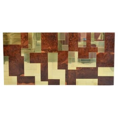 Paul Evans King Headboard Burl Wood and Brass 'Cityscape' for Directional 1970's