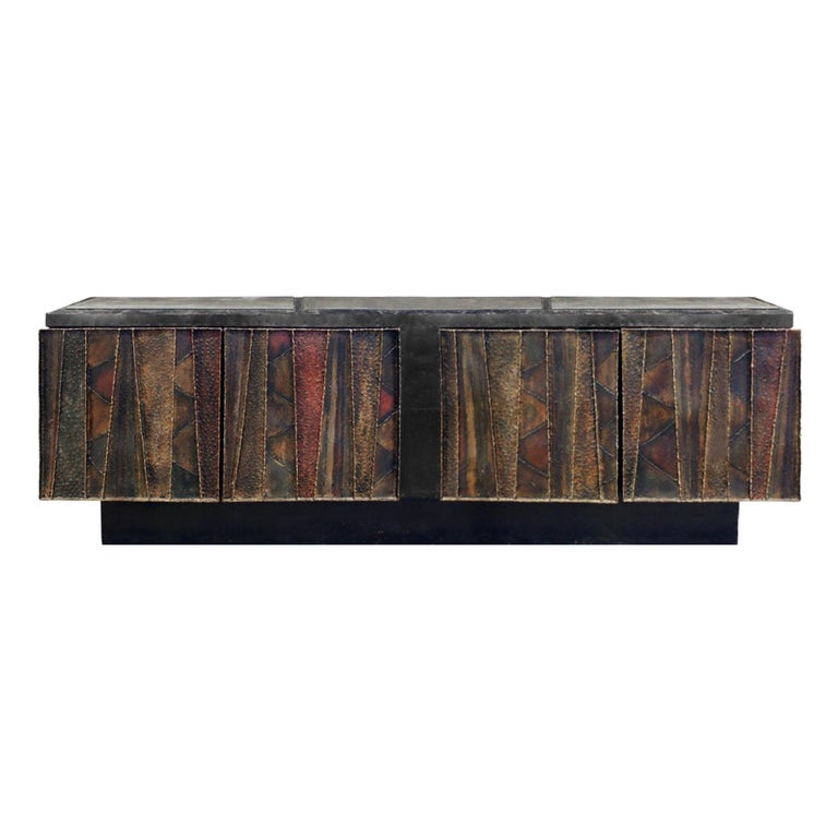 Paul Evans Large Deep Relief Credenza 1970 Signed At 1stdibs