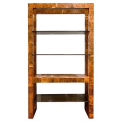 Paul Evans Large Etagere in Walnut Burl with Bronze Glass Shelves 1973