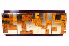Paul Evans Midcentury Brass and Burl Wood Brutalist Sideboard Buffet Credenza