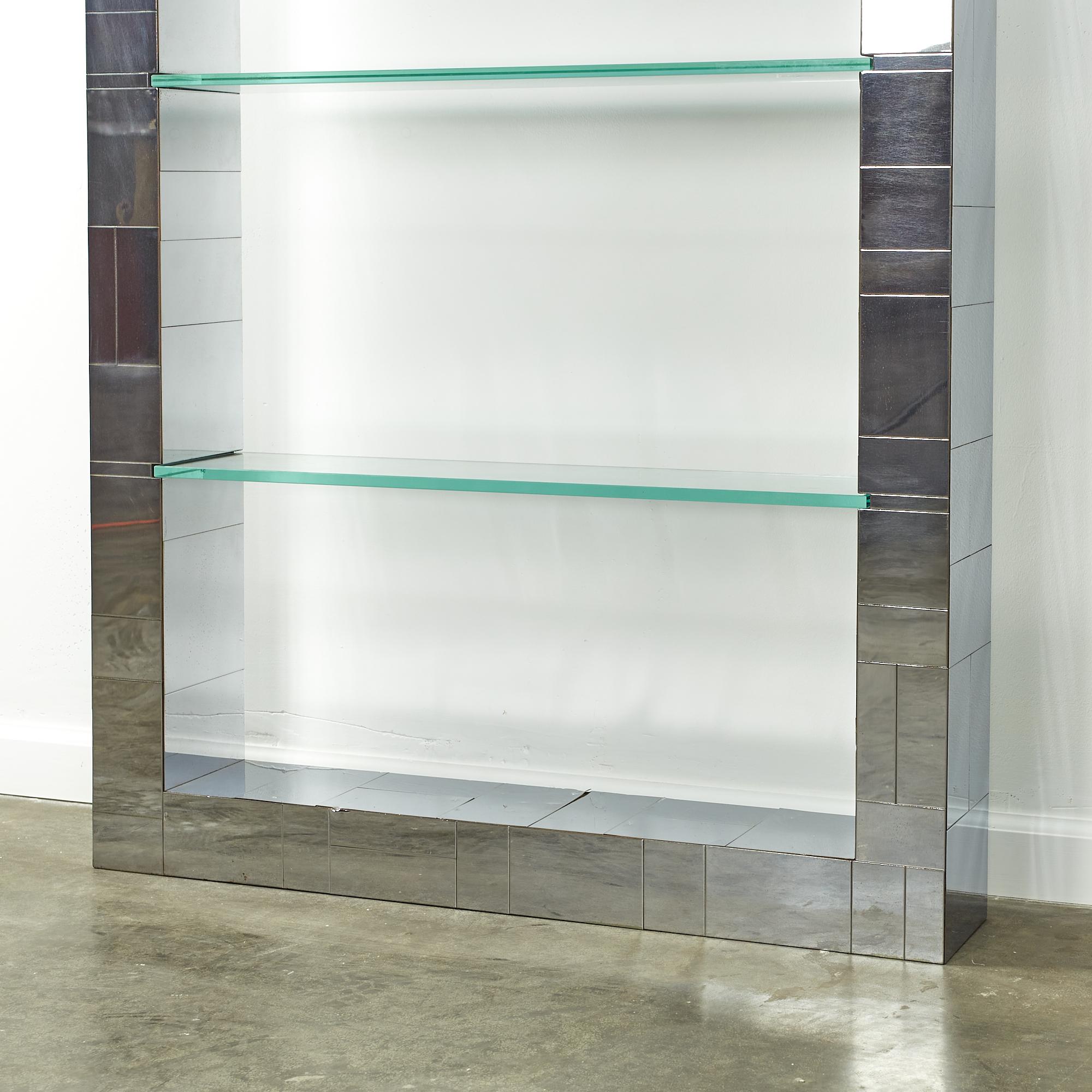 Glass Paul Evans Midcentury Chrome Cityscape Wall Shelf Bookshelf For Sale