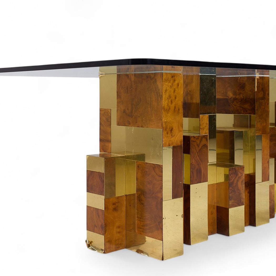American Paul Evans Mid Century Cityscape Burlwood and Brass Dining Table For Sale