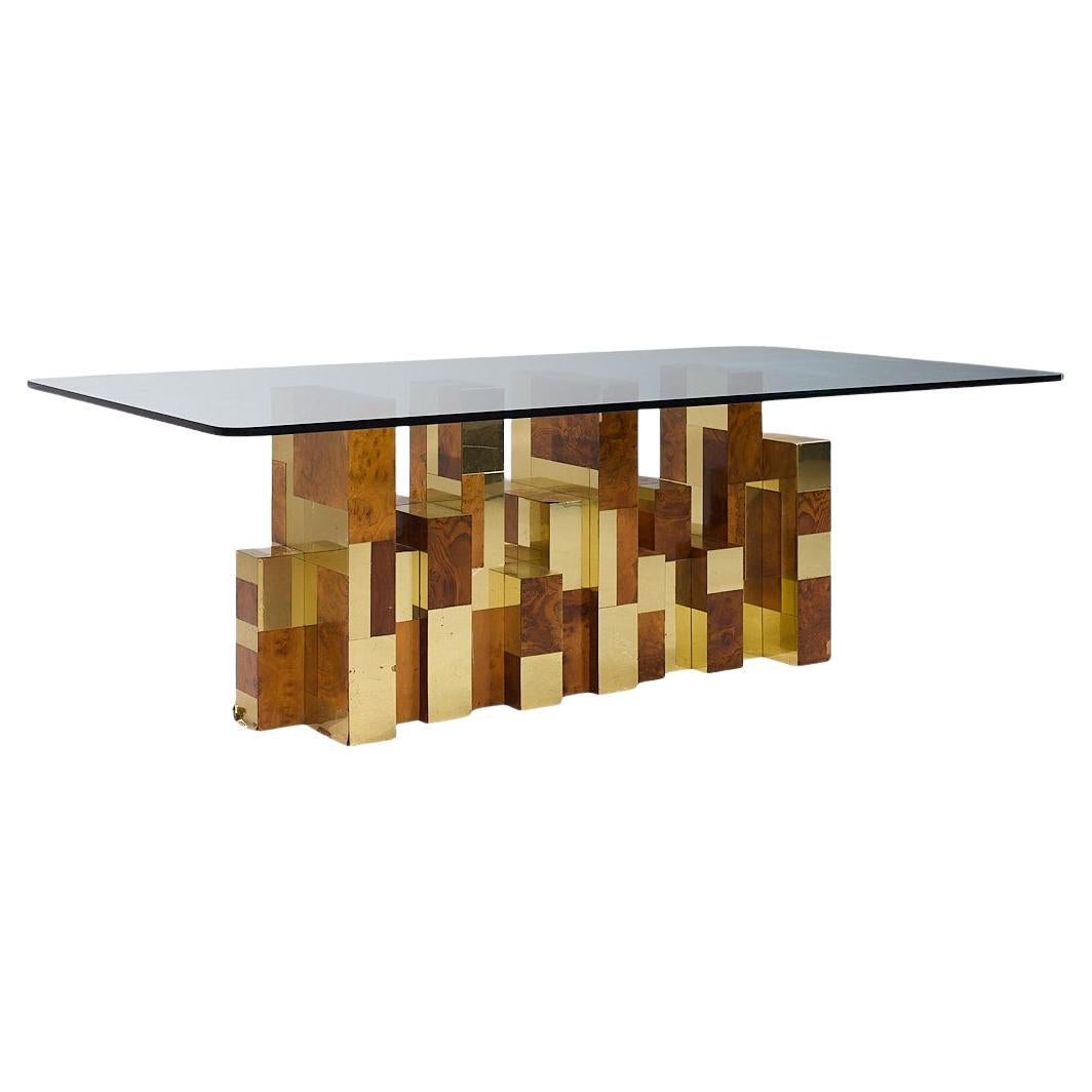Paul Evans Mid Century Cityscape Burlwood and Brass Dining Table For Sale