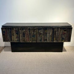 Paul Evans, Brutalist, Sculpted Steel, Deep Relief Sideboard, USA, 1967