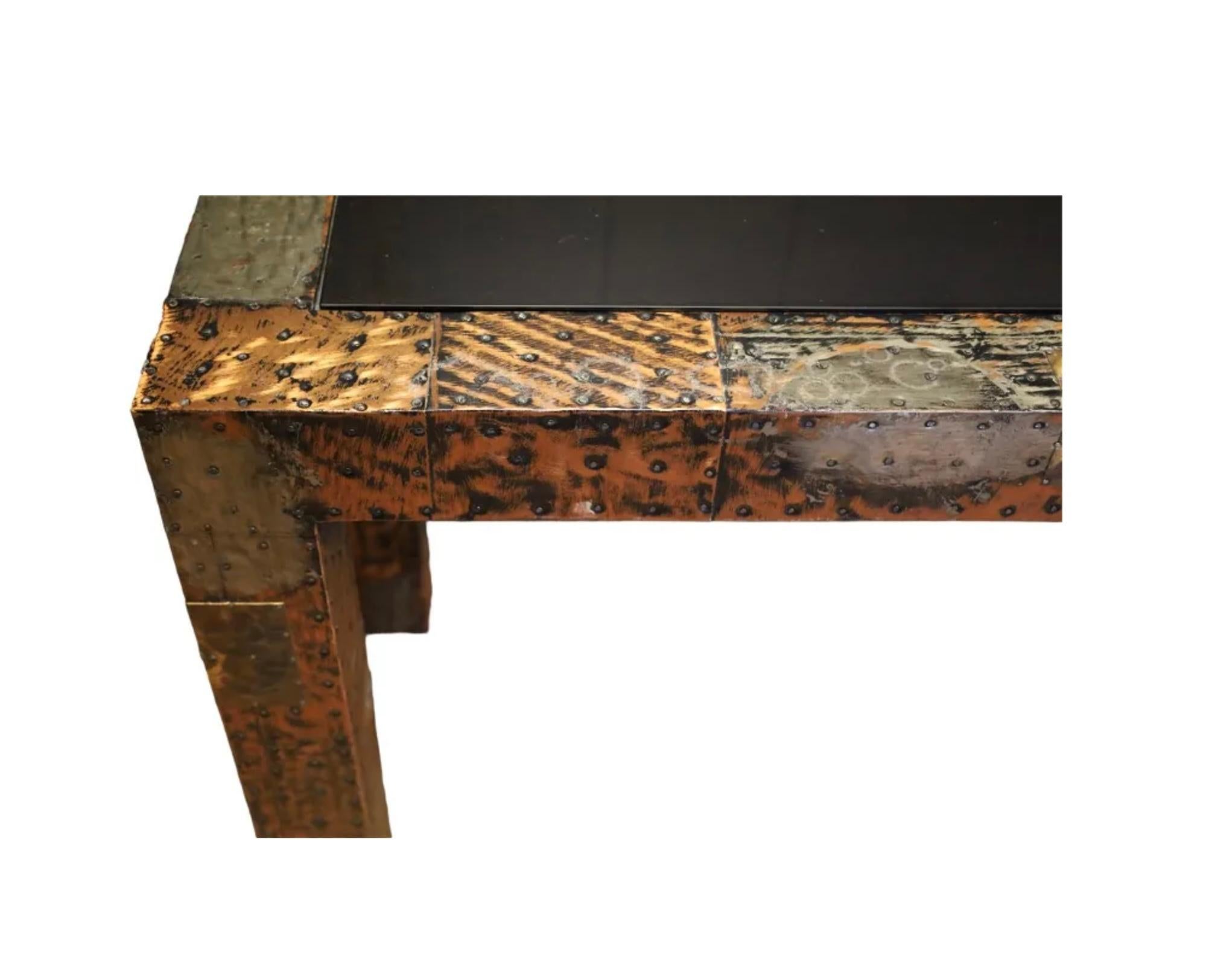 American Paul Evans Mid-Century Modern Brutalist Mixed Metal Console Table, 1970’s For Sale