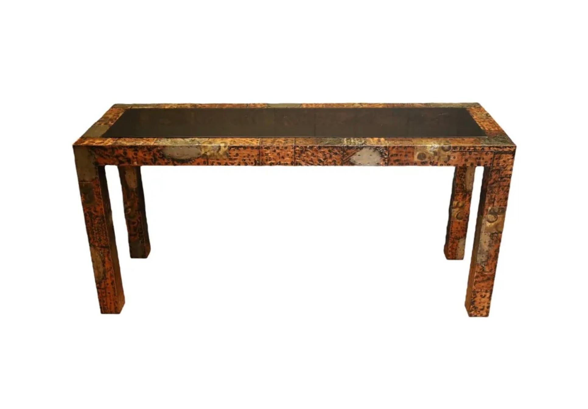Late 20th Century Paul Evans Mid-Century Modern Brutalist Mixed Metal Console Table, 1970’s For Sale