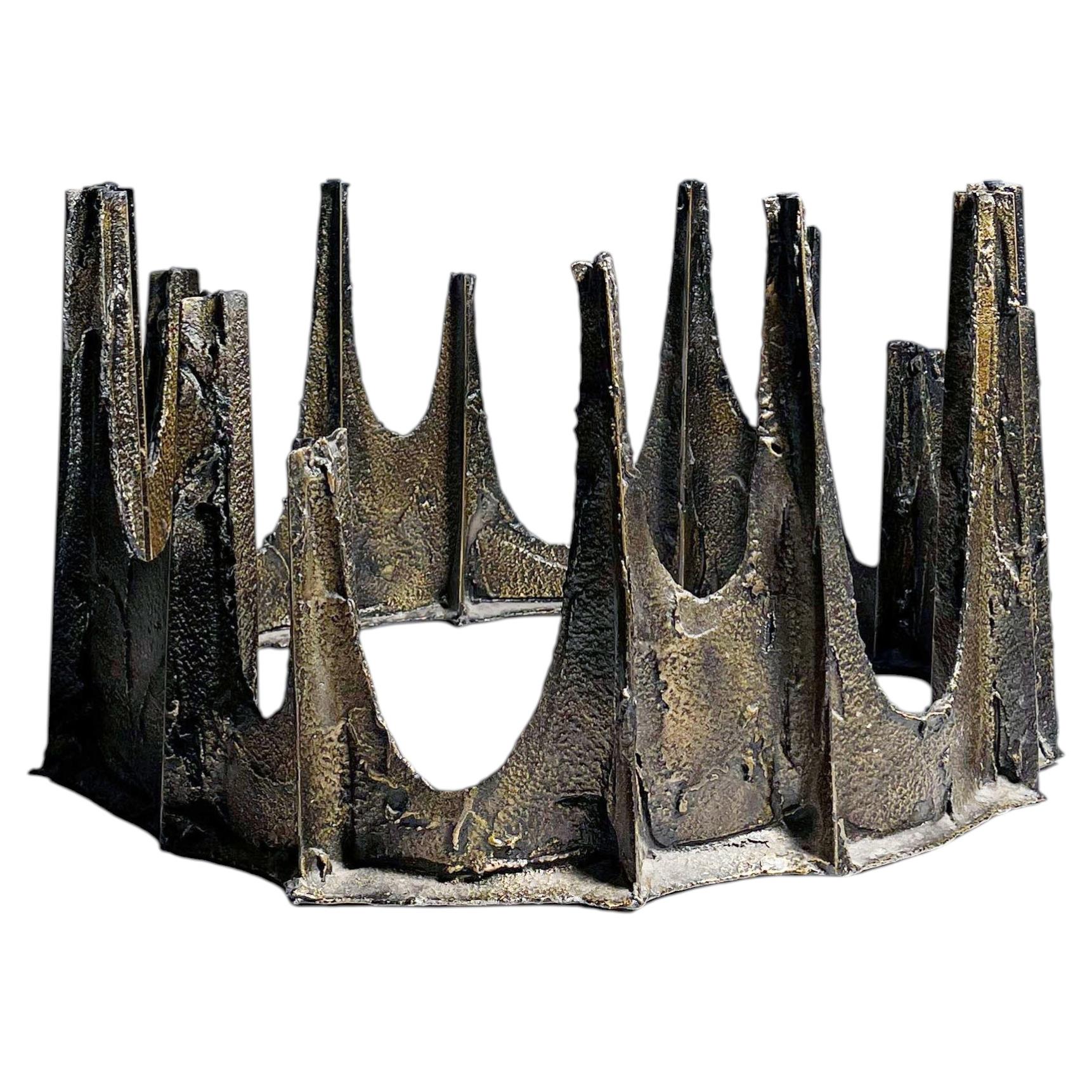 Paul Evans Mid-century Sculpted Bronze Stalagmite Round Coffee Table w/Glass For Sale