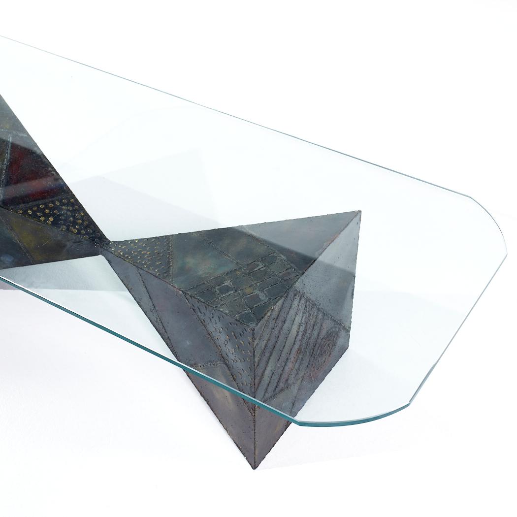 Late 20th Century Paul Evans Mid Century Sculpted Steel and Polychrome Bowtie Coffee Table For Sale
