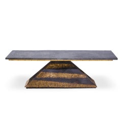 Paul Evans Mid Century Welded Enameled Steel, Gold Leaf and Slate Coffee Table