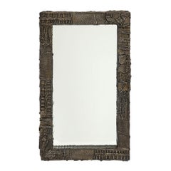 Paul Evans Mirror, Sculpted Bronze, Signed