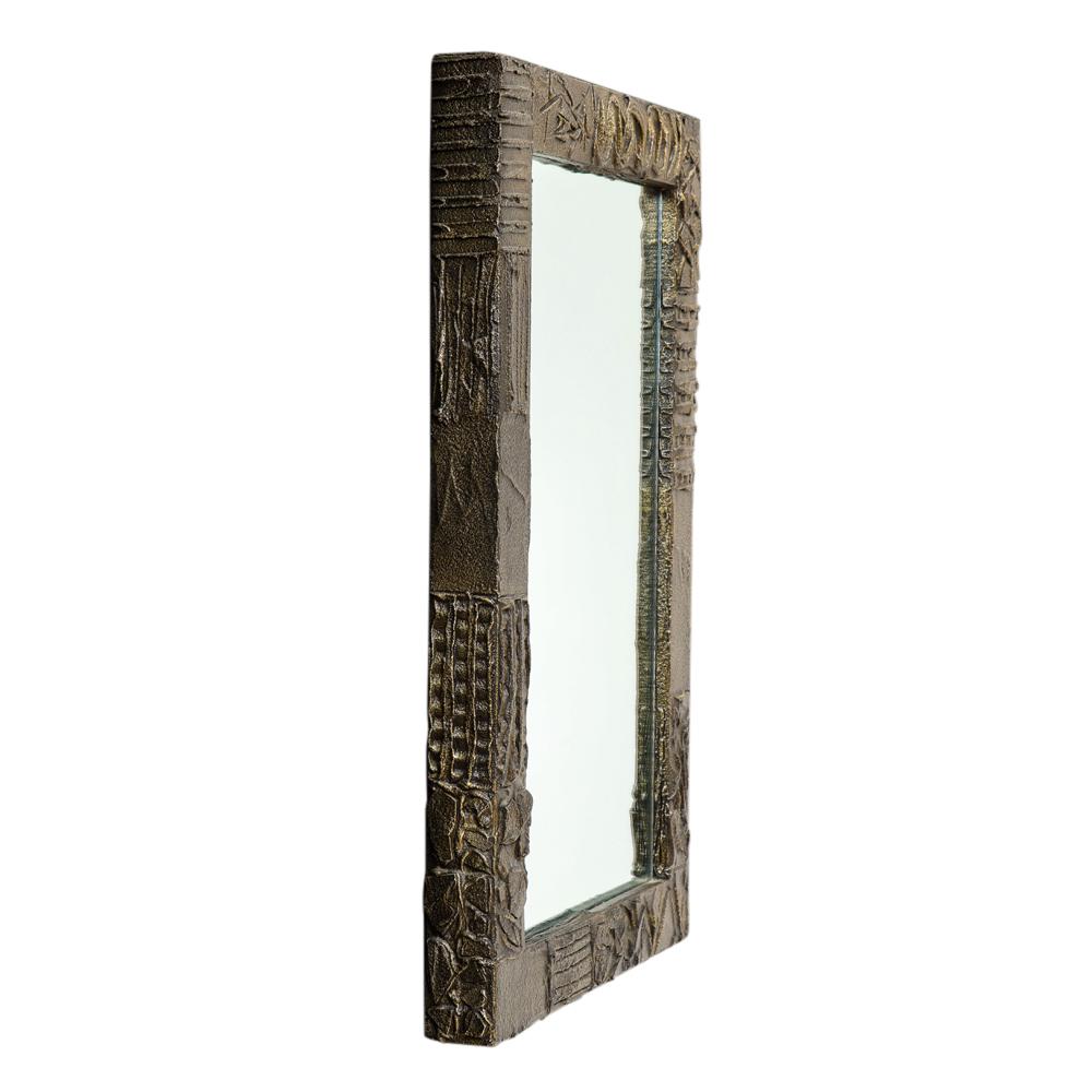 Mid-Century Modern Paul Evans Mirror, Sculpted Bronze, Resin, Signed