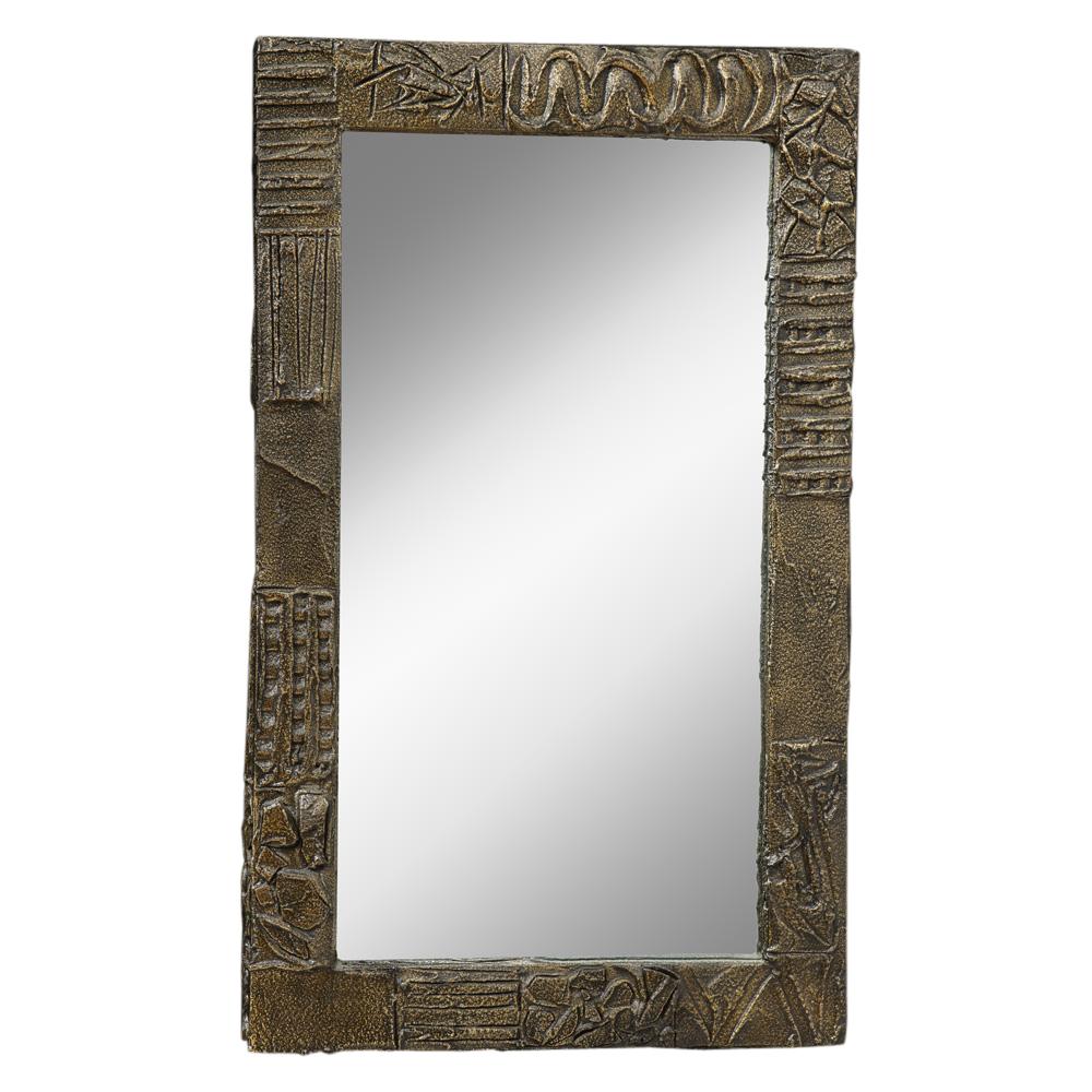 American Paul Evans Mirror, Sculpted Bronze, Resin, Signed For Sale
