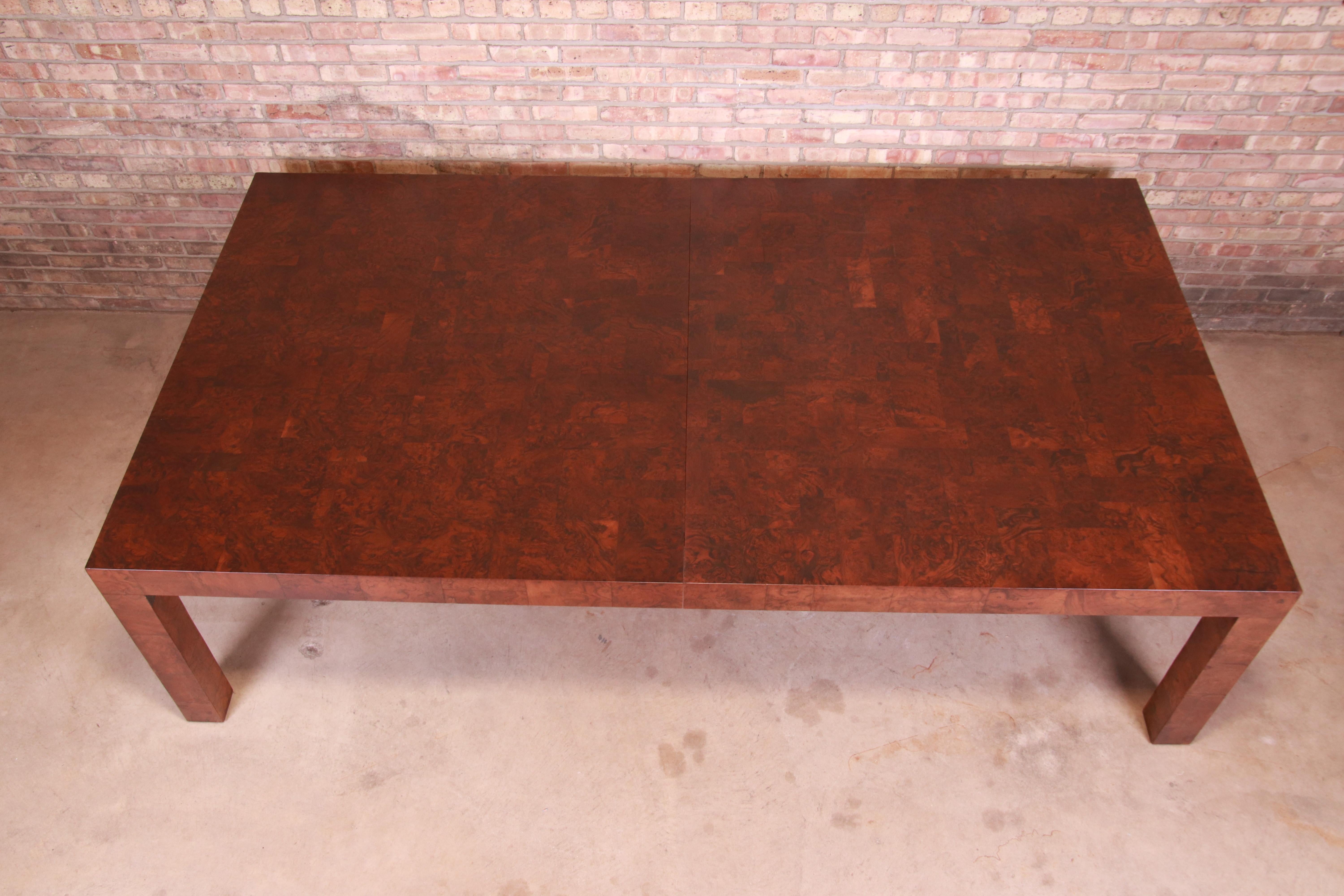 Paul Evans Monumental Burl Wood Parsons Extension Dining Table, Newly Refinished For Sale 7