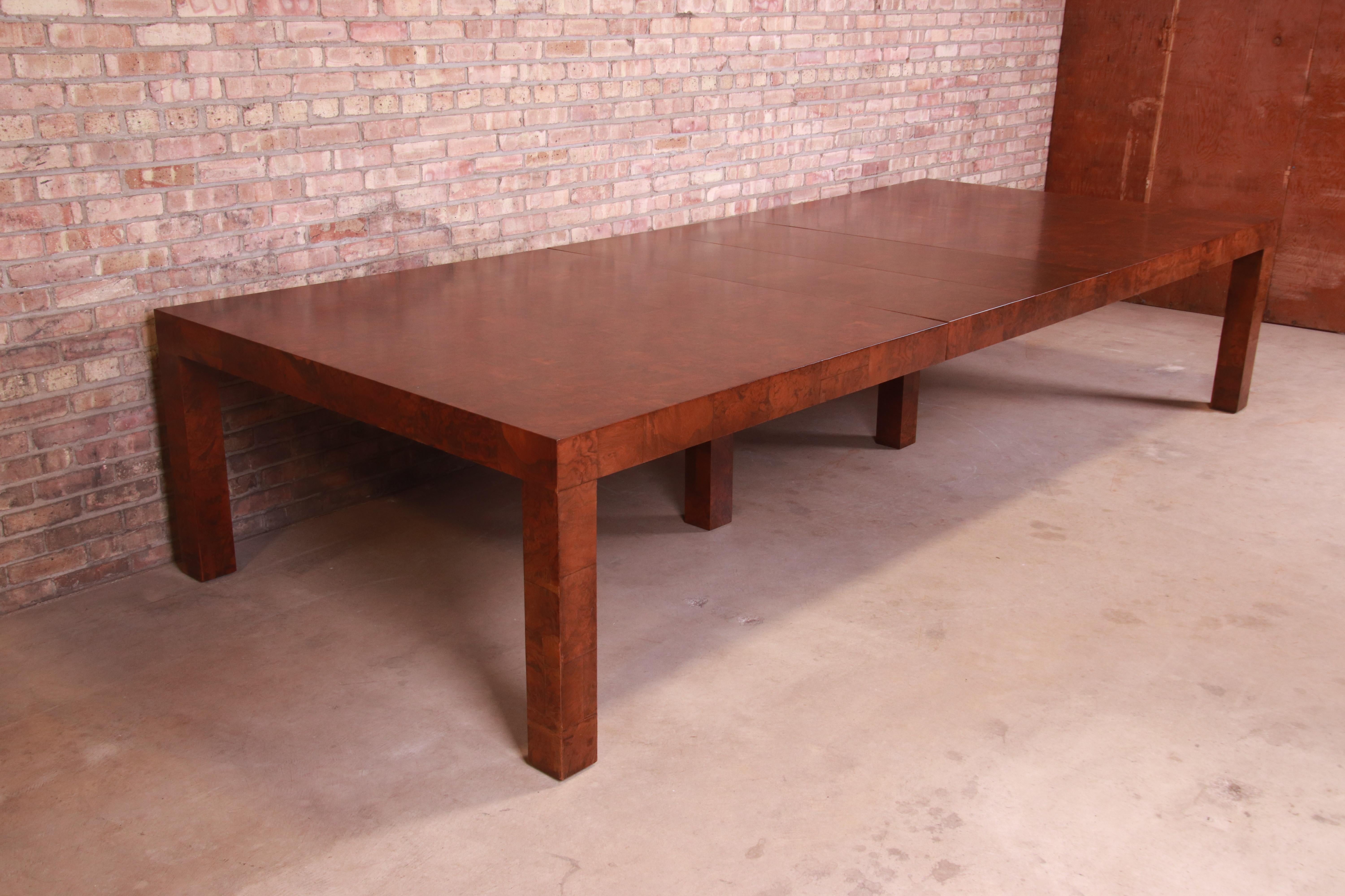 Mid-Century Modern Paul Evans Monumental Burl Wood Parsons Extension Dining Table, Newly Refinished For Sale