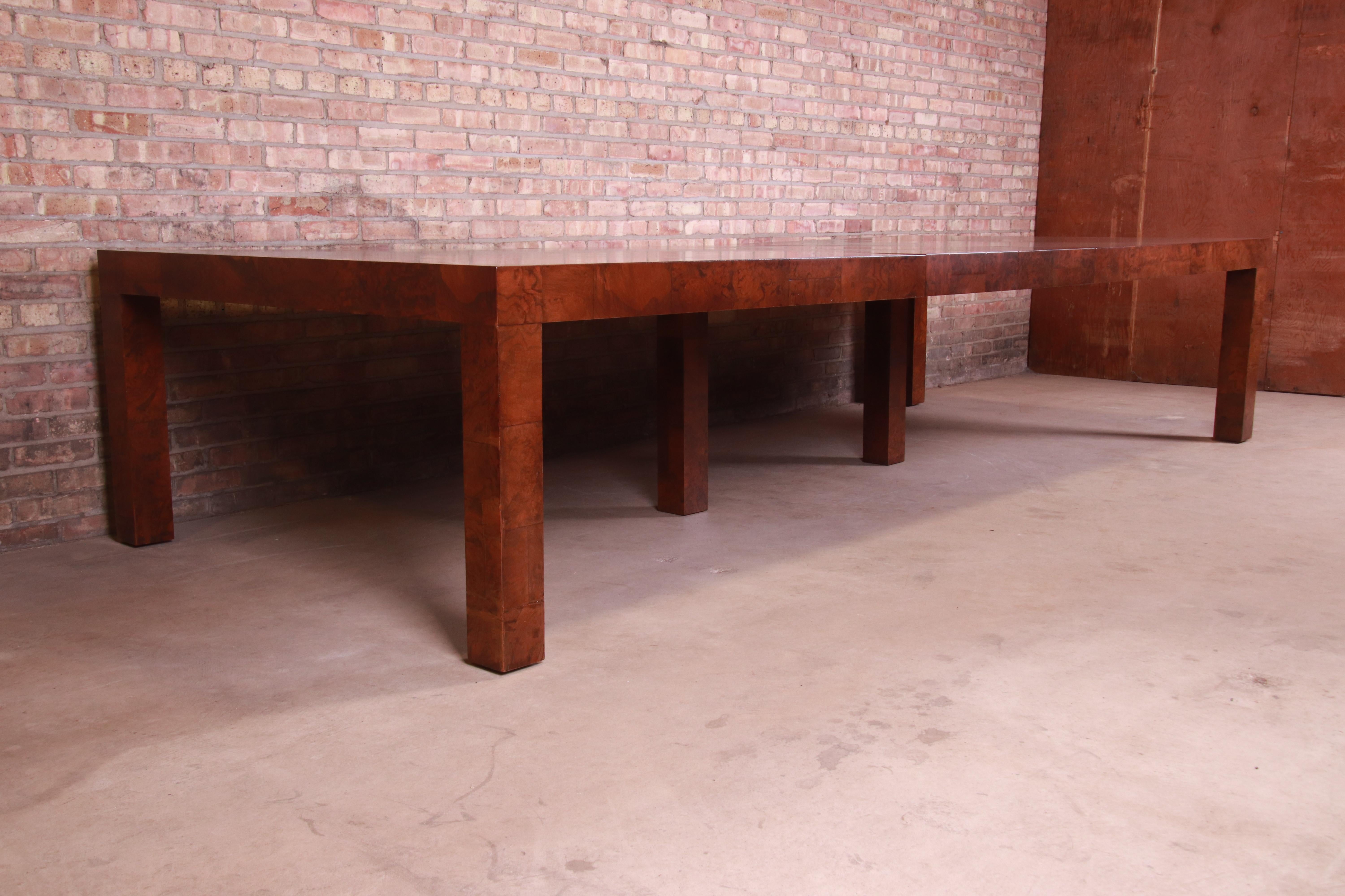 American Paul Evans Monumental Burl Wood Parsons Extension Dining Table, Newly Refinished For Sale