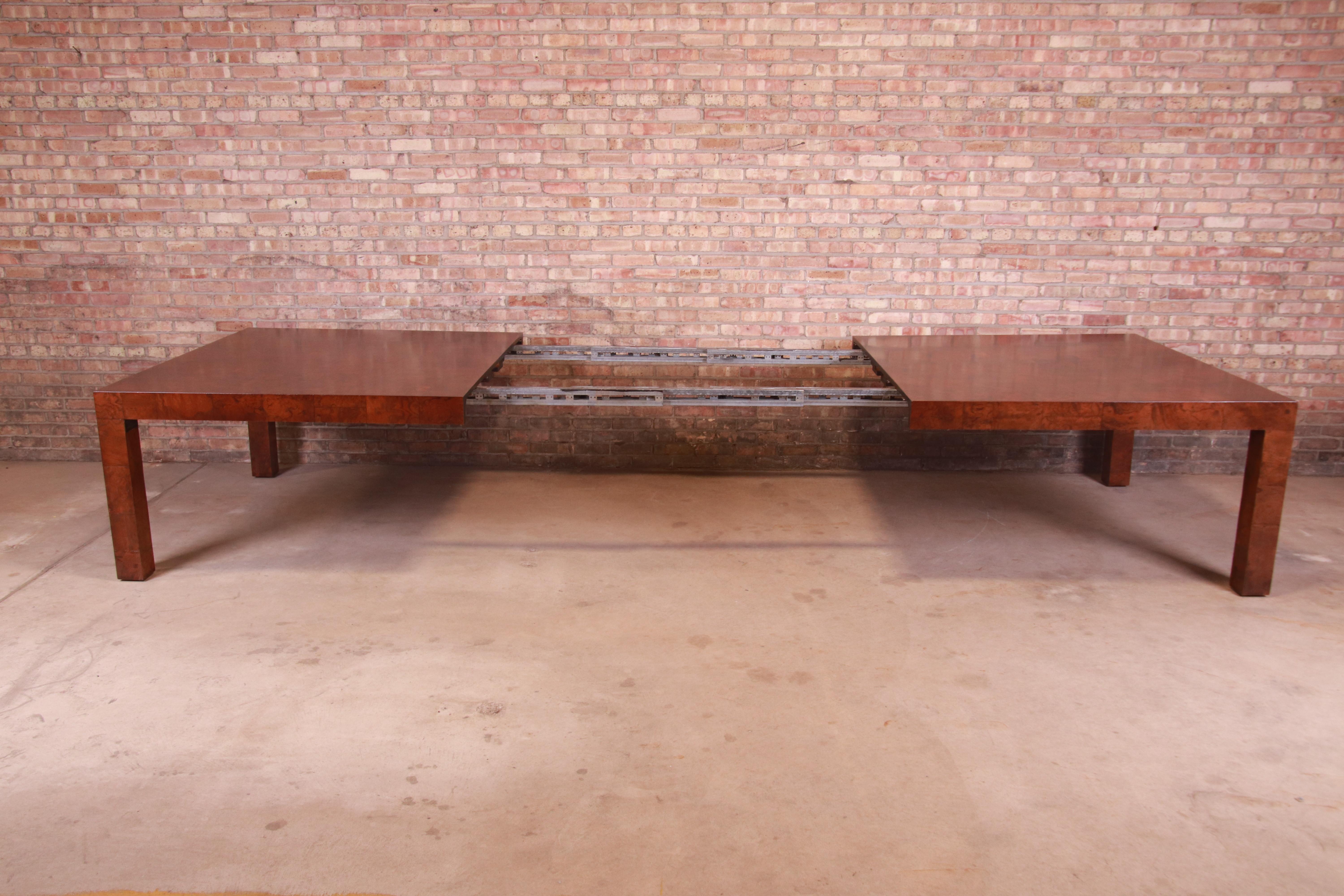 Late 20th Century Paul Evans Monumental Burl Wood Parsons Extension Dining Table, Newly Refinished For Sale