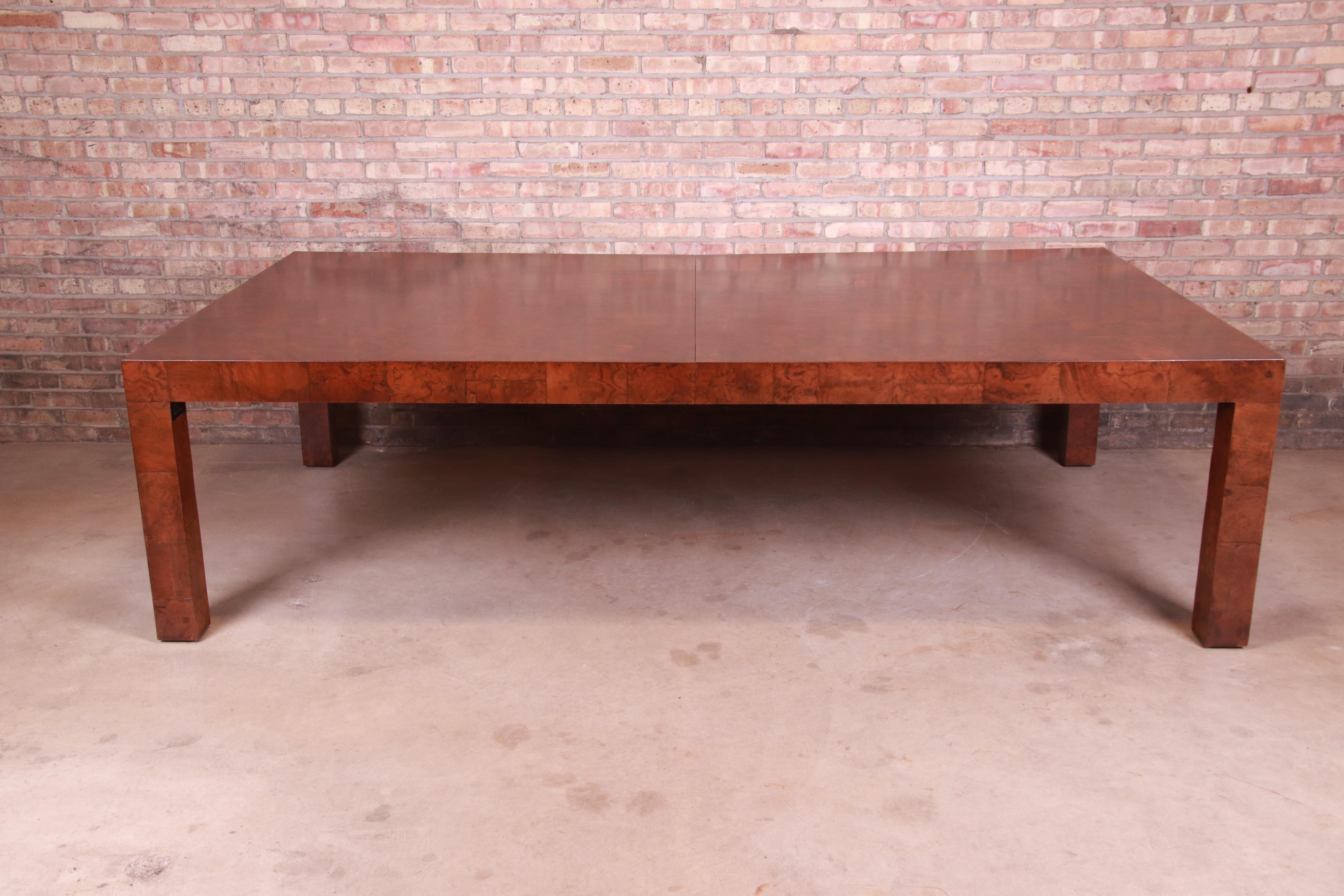Paul Evans Monumental Burl Wood Parsons Extension Dining Table, Newly Refinished For Sale 1