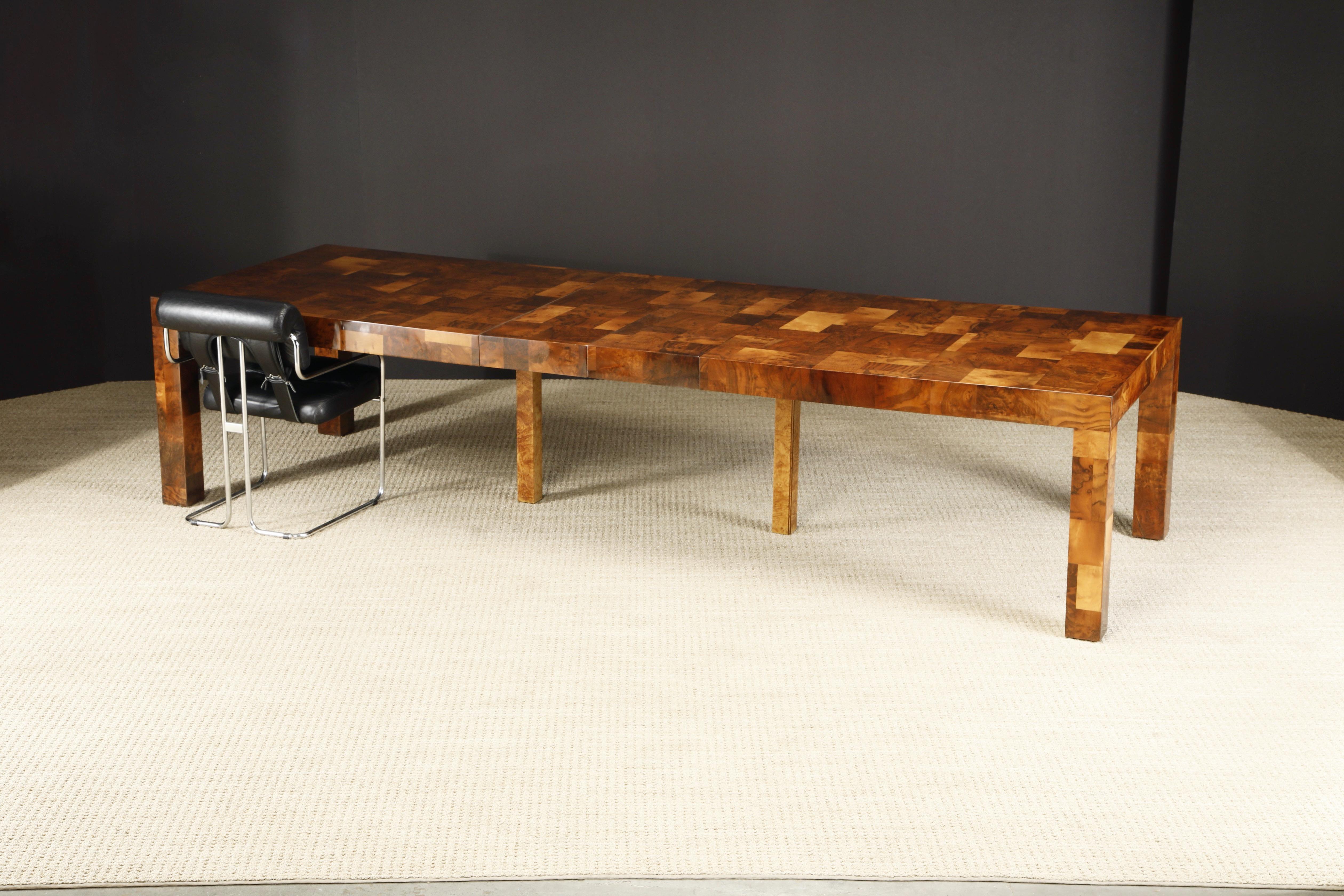 Late 20th Century Paul Evans Monumental Patchwork Burl Expandable Dining Table, c 1974, Signed