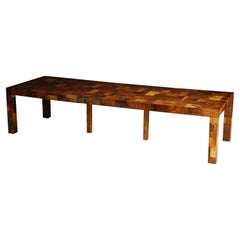 Paul Evans Monumental Patchwork Burl Expandable Dining Table, c 1974, Signed
