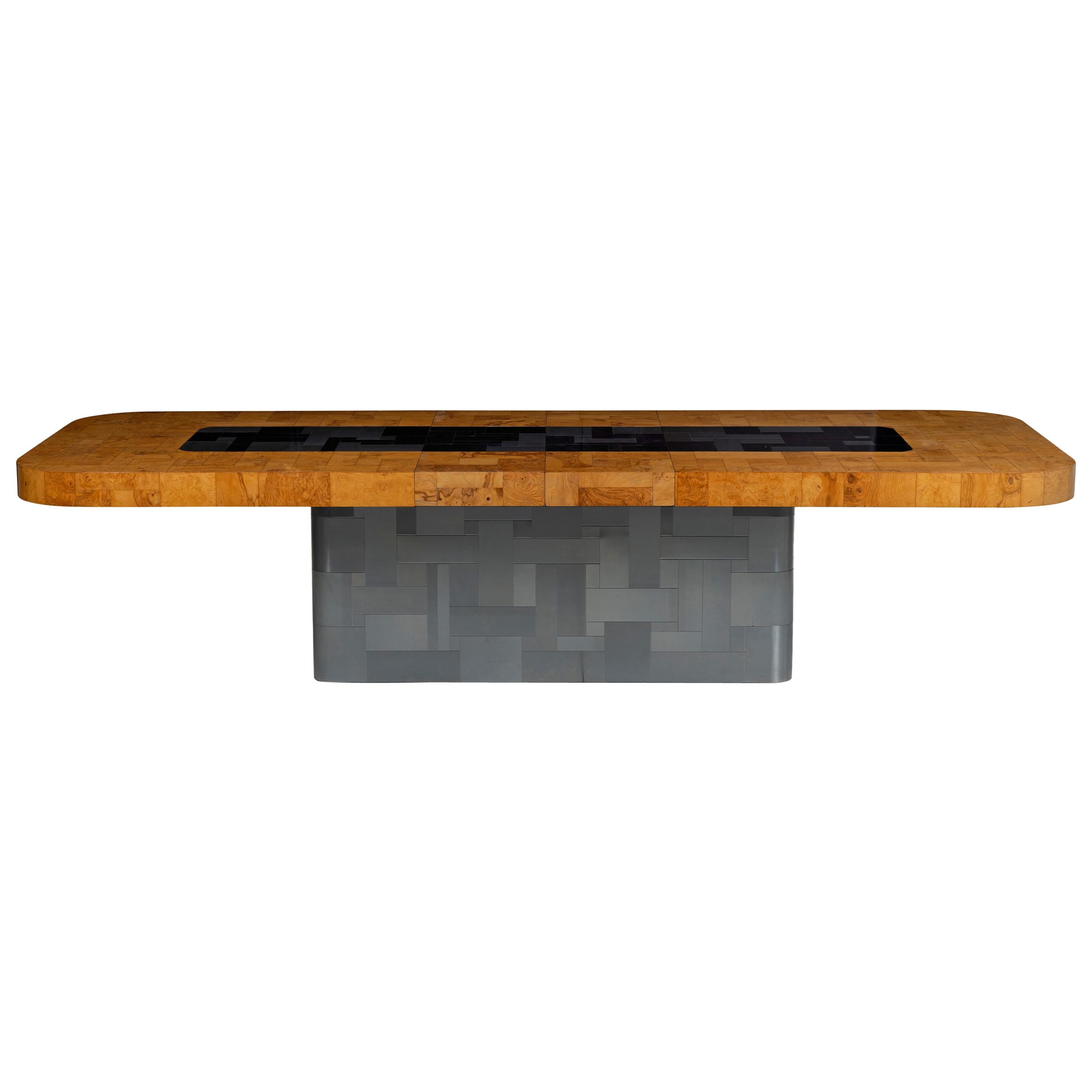 Paul Evans Olive Ash Burl Wood and Steel Cityscape Dining Table